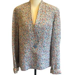 Kate Hill Silk Jacket Multicolor Checkered Pattern Large Lightweight Quilted